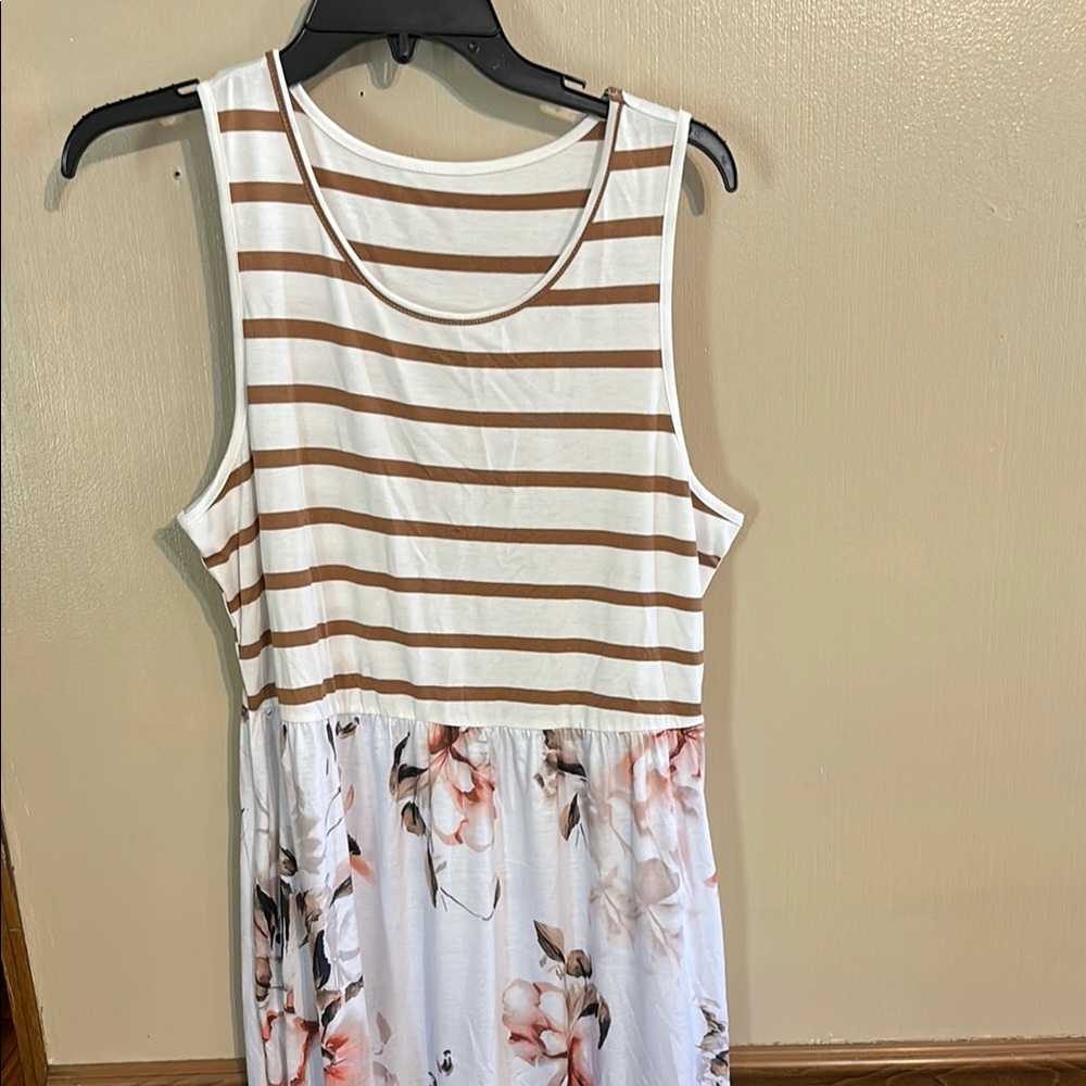 Striped and Floral Sleeveless Dress